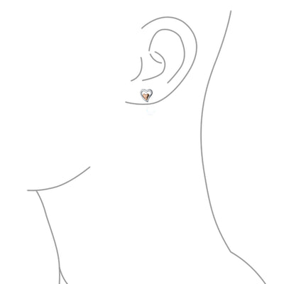 Set of 2 Double Open Heart Shaped Puffed Stud Earrings Rose Gold Plated Silver