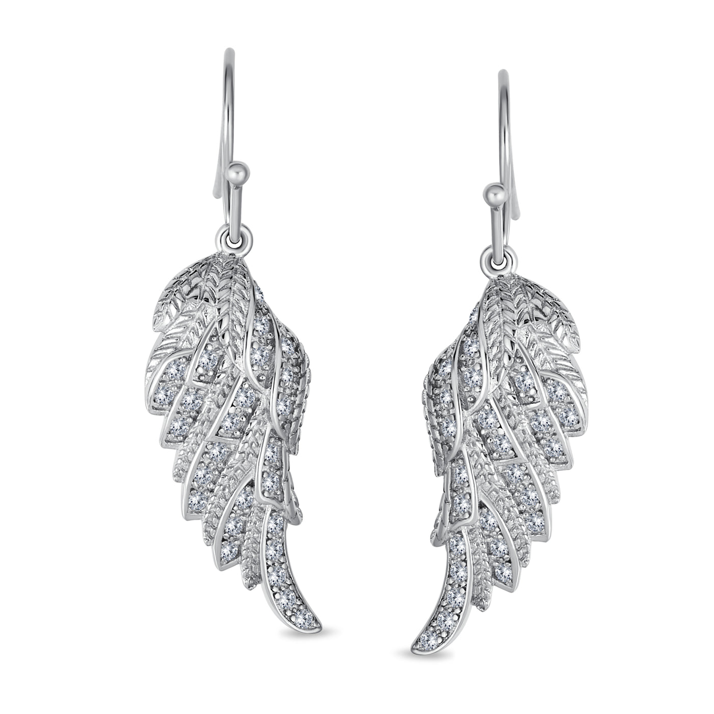Cubic Zirconia CZ Angel Wing Feather Dangle Earrings Sterling Silver ...
