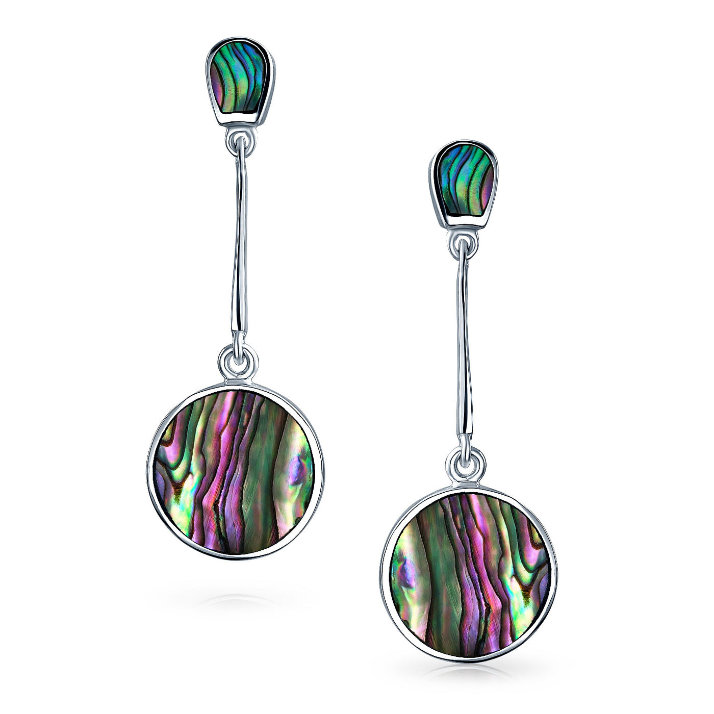 Geometric Boho Iridescent Shell Dangle Earrings in Sterling Silver