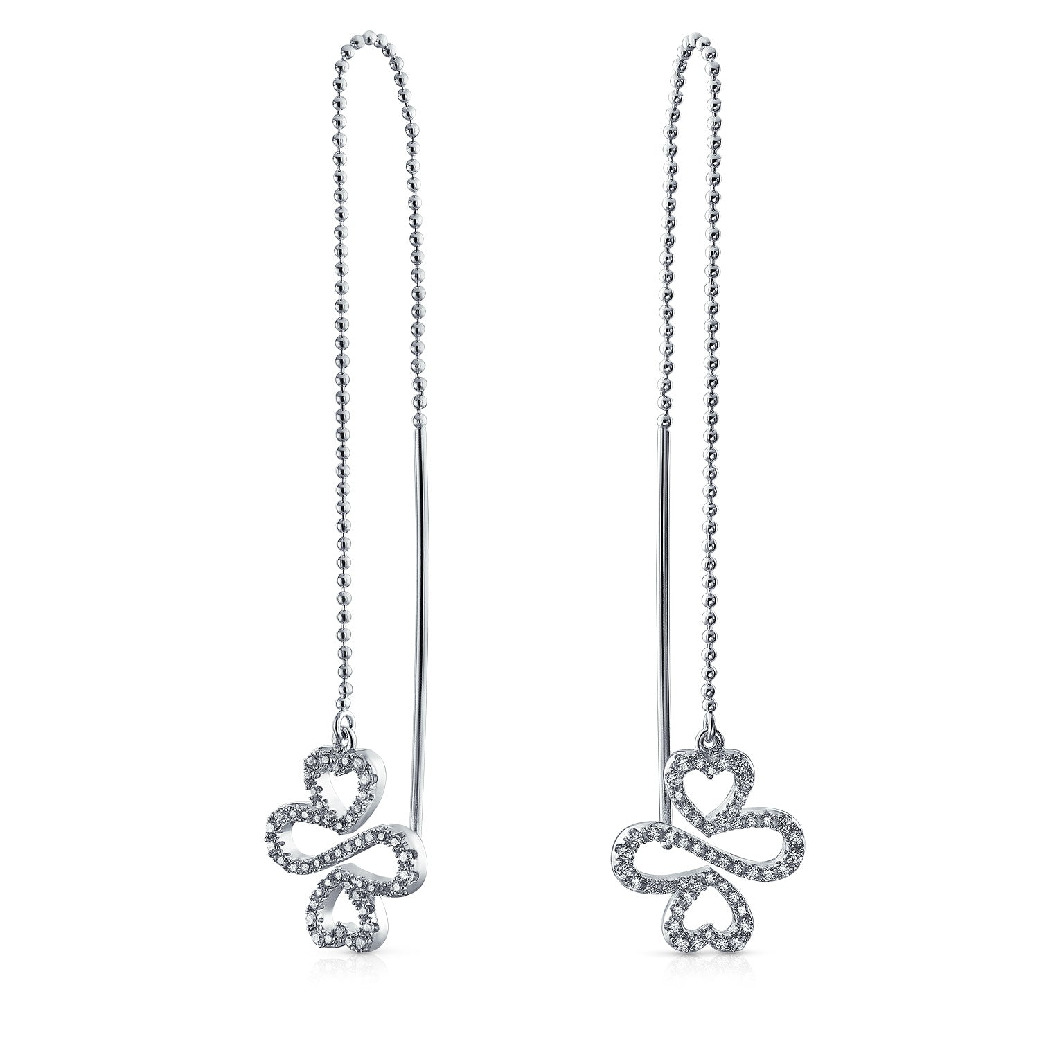 Sterling Silver Inspirational Intertwine Symbol Flower Infinity Threader Earrings Long Chain