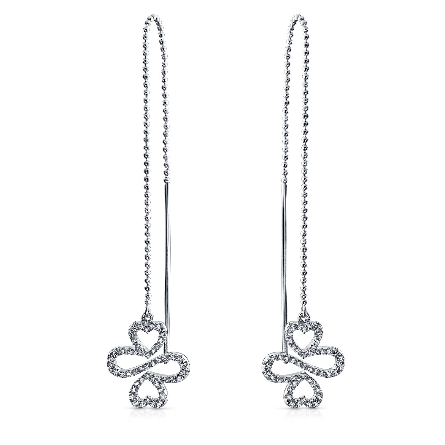Sterling Silver Inspirational Intertwine Symbol Flower Infinity Threader Earrings Long Chain