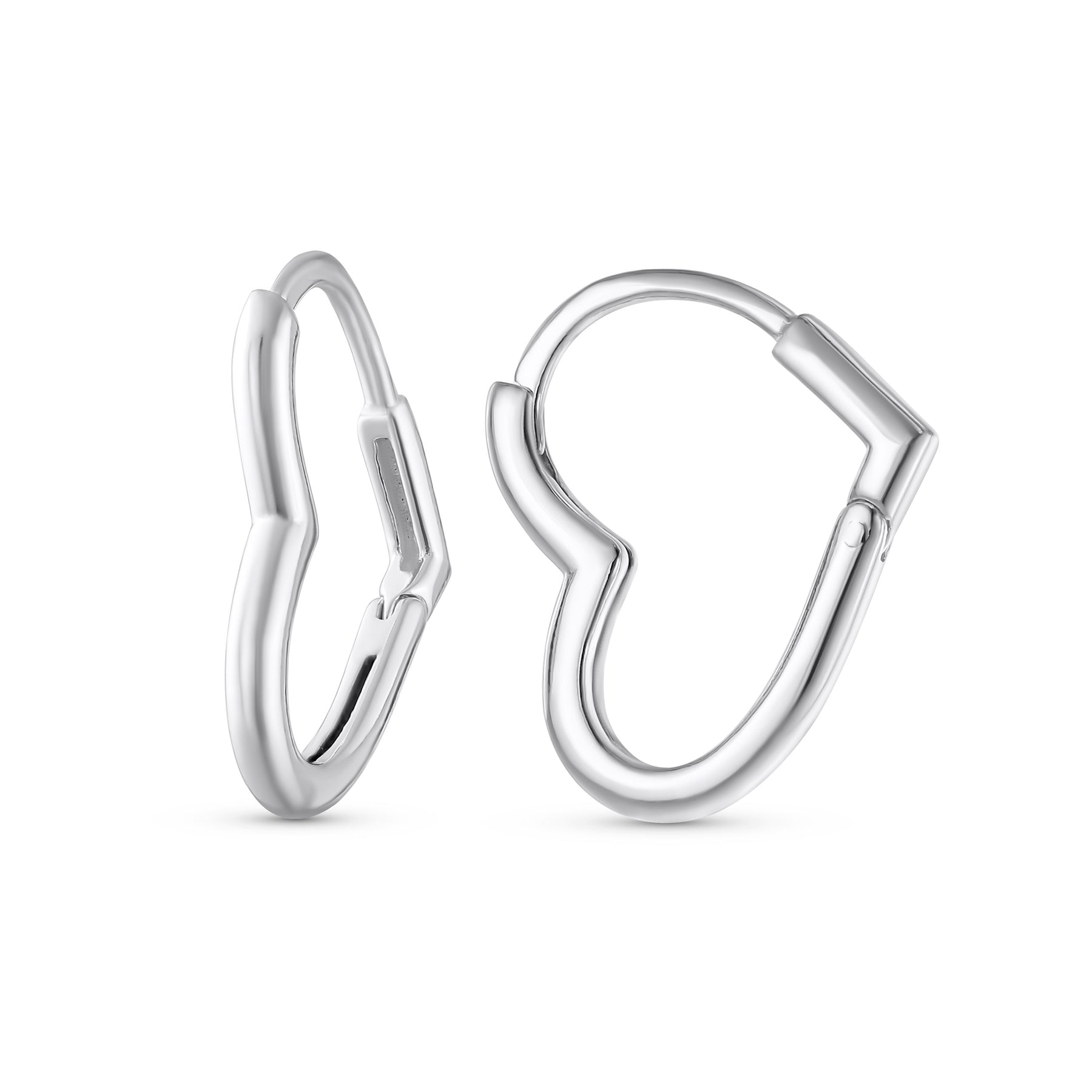 Linear Lariat Heart Necklace & Mini Hoop Earrings Jewelry Set Sterling Silver