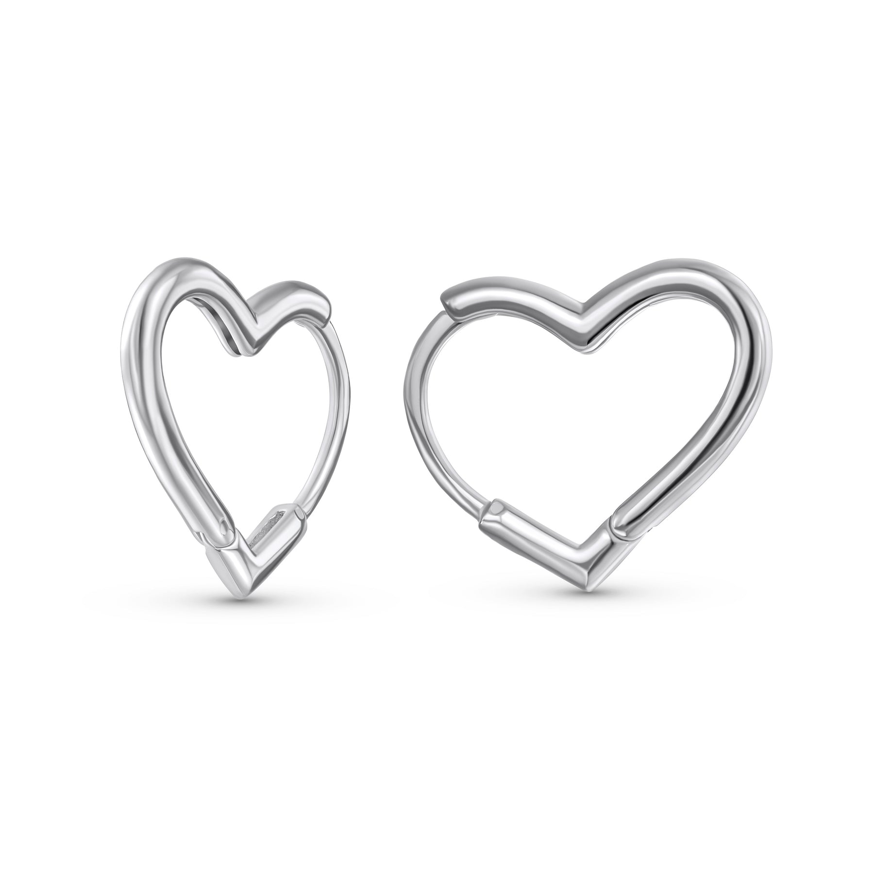 Linear Lariat Heart Necklace & Mini Hoop Earrings Jewelry Set Sterling Silver