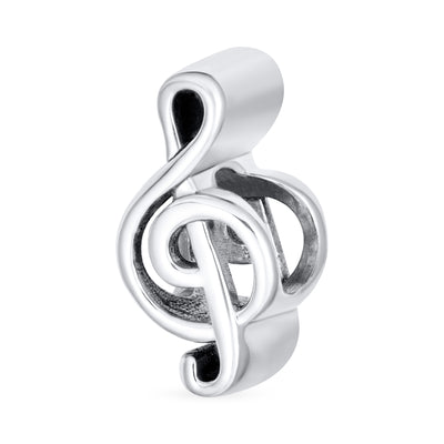 Set of 2 Music Notes G Clef & Electric Guitar Charm Bead Sterling Silver