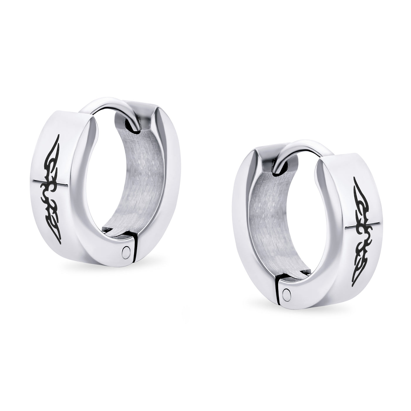 Set of 2 Angel Wings Huggie Hoop Kpop Earrings Black Silver Tone Stainless Steel