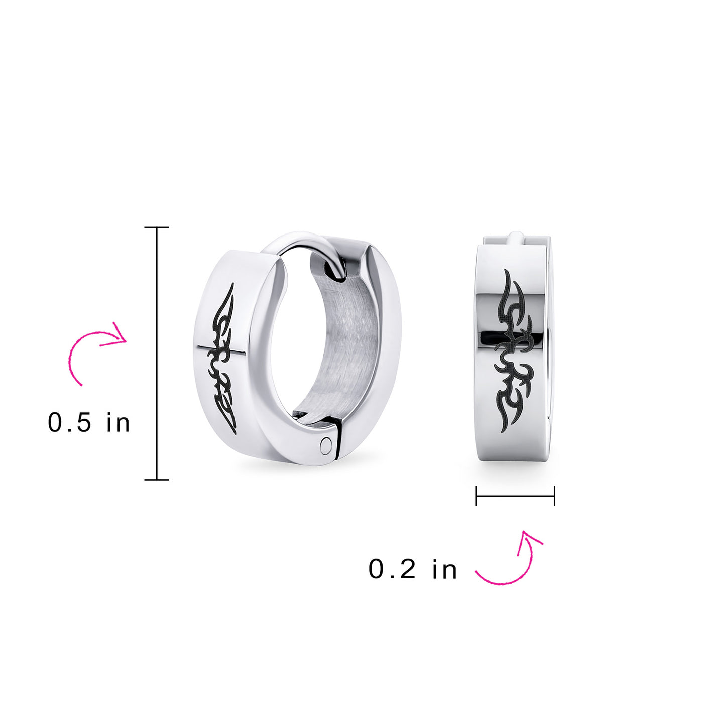 Set of 2 Angel Wings Huggie Hoop Kpop Earrings Black Silver Tone Stainless Steel
