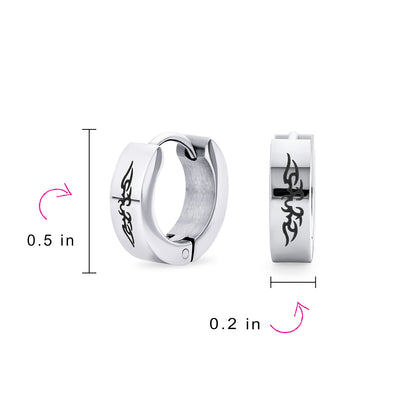 Set of 2 Angel Wings Huggie Hoop Kpop Earrings Black Silver Tone Stainless Steel