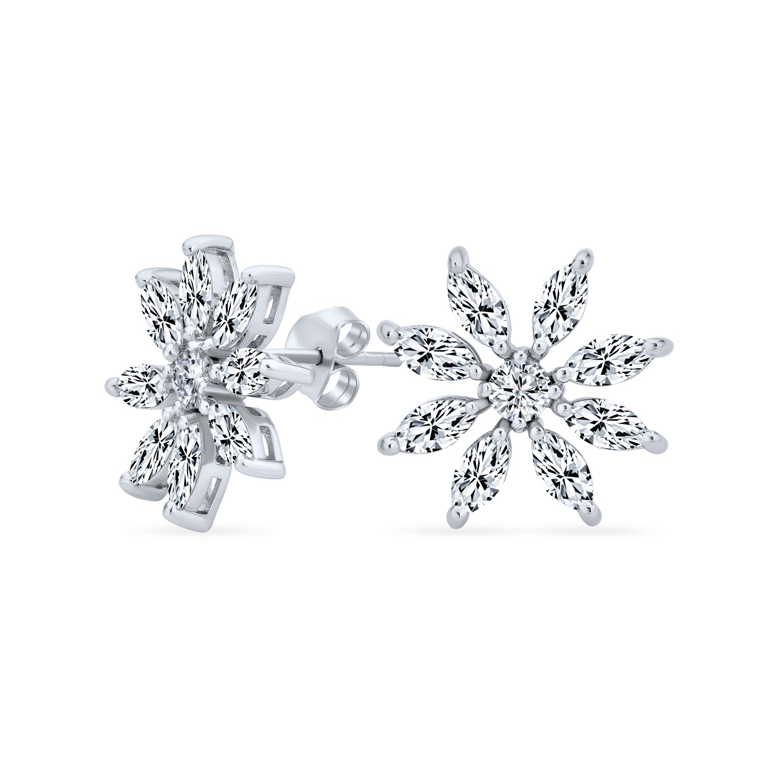 .925 Sterling Silver Christmas Jewelry CZ Snowflake Stud Earrings Holiday Party Rhodium Plated