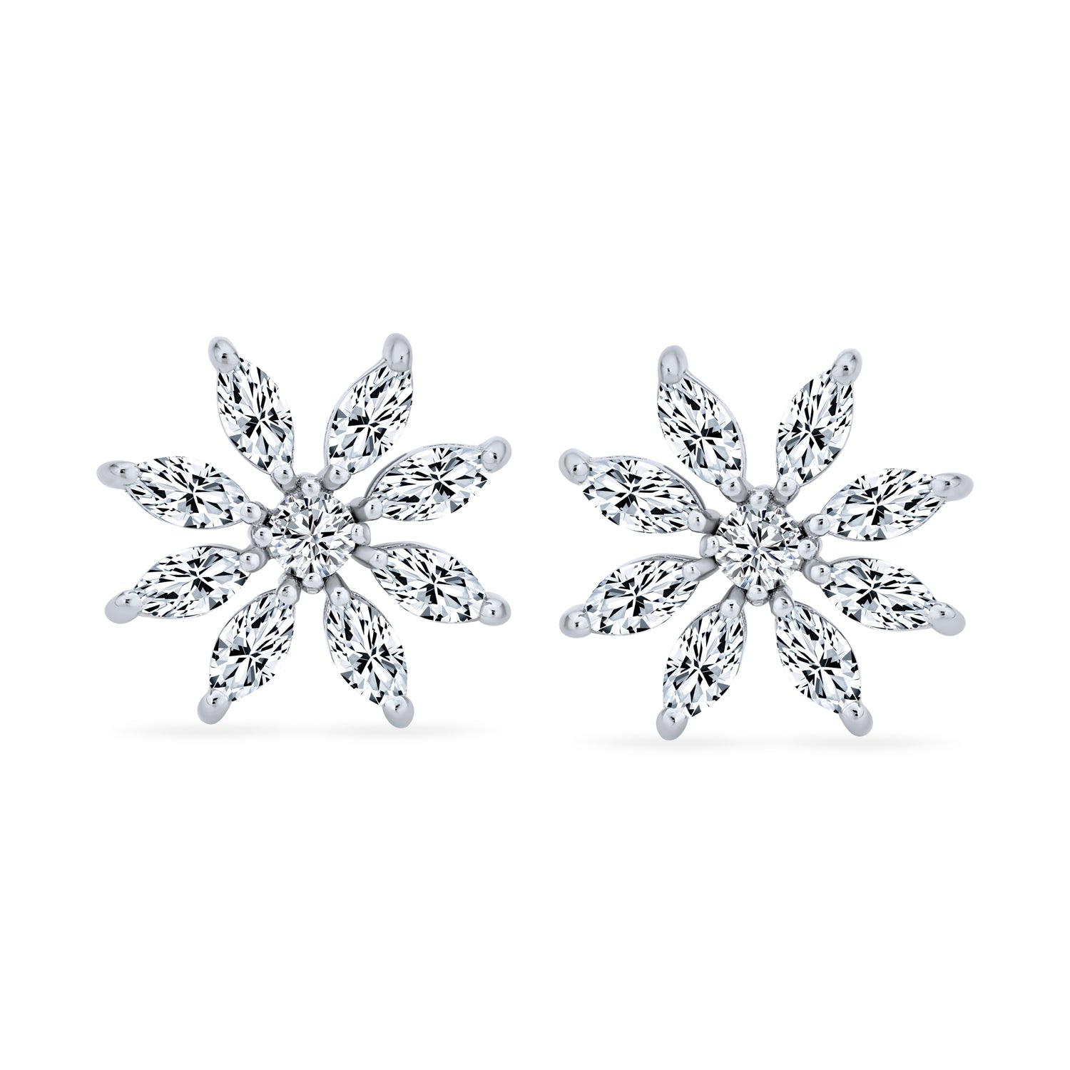 .925 Sterling Silver Christmas Jewelry CZ Snowflake Stud Earrings Holiday Party Rhodium Plated