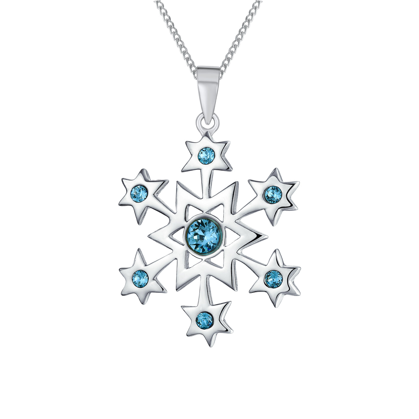 Holiday Party Ice Blue Topaz Snowflake Pendant Necklace in Sterling Silver