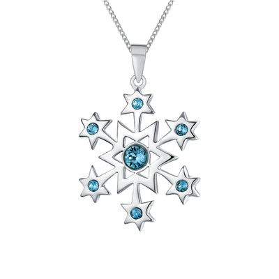 Holiday Party Ice Blue Topaz Snowflake Pendant Necklace in Sterling Silver