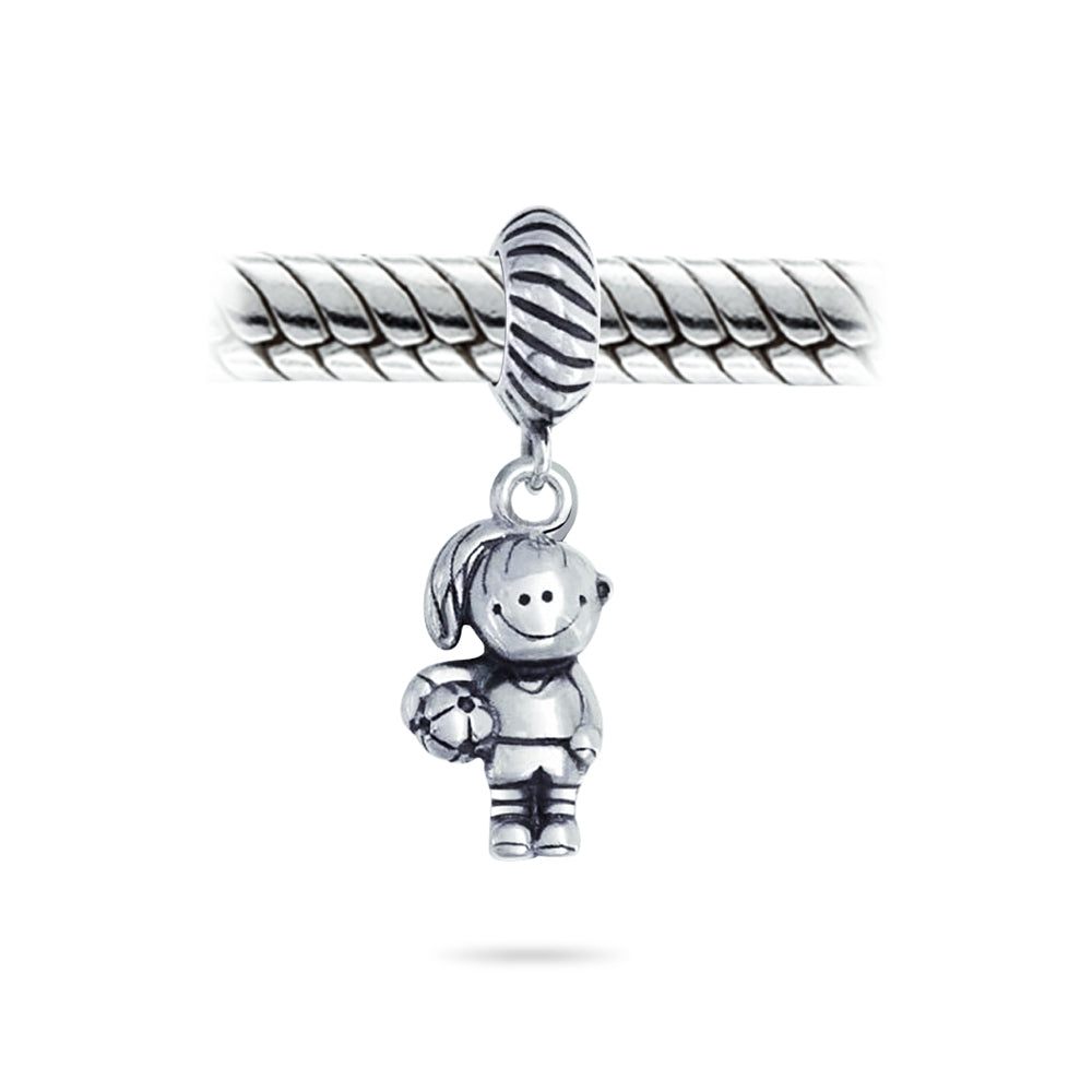 .925 Sterling Silver Personalized Cartoon Cheerleader Soccer Player Dangle Charm Bead for Bracelet