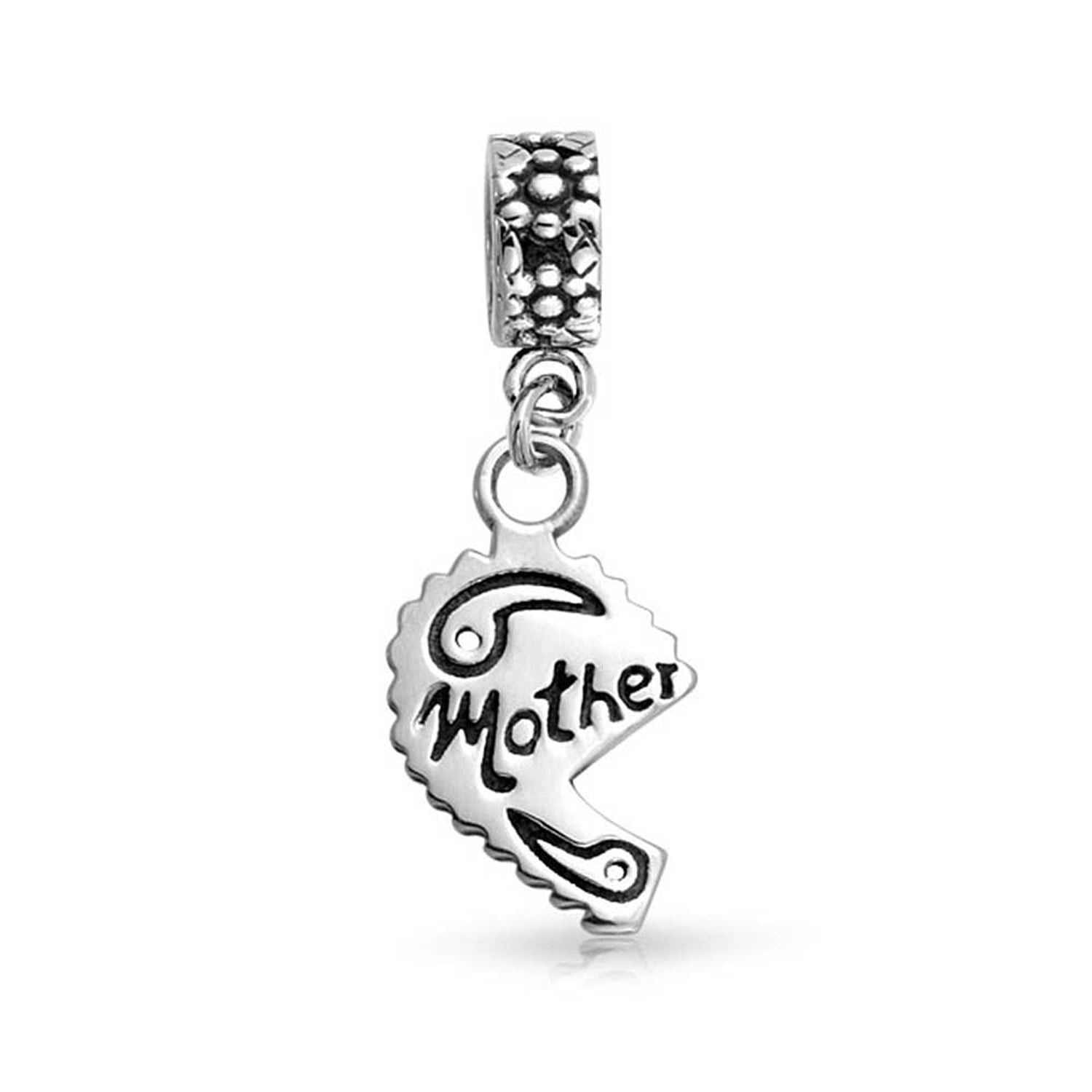 Sterling Silver Mother Daughter Puzzle 2 Piece Split Heart Sisters Bead Charm For Mom for Bracelet