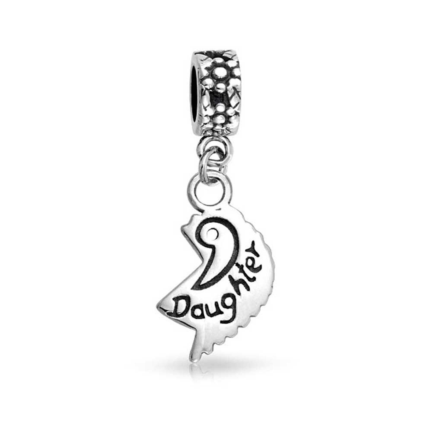 Sterling Silver Mother Daughter Puzzle 2 Piece Split Heart Sisters Bead Charm For Mom for Bracelet