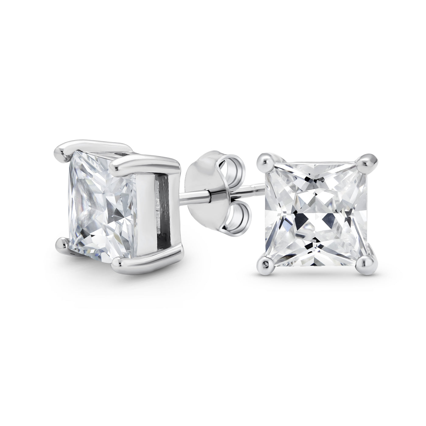 Square Princess CZ Stud Earrings for Men in Sterling Silver - Multiple Carat Sizes