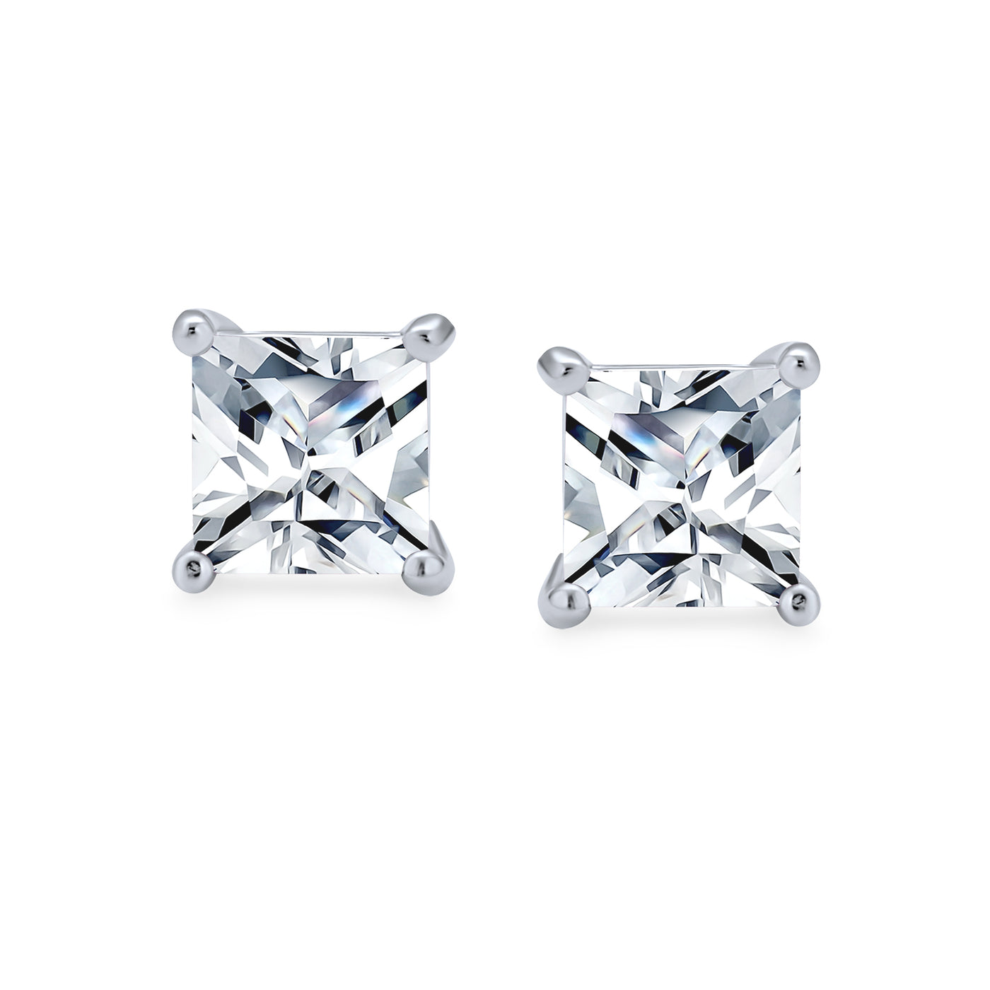 Square Princess CZ Stud Earrings for Men in Sterling Silver - Multiple Carat Sizes