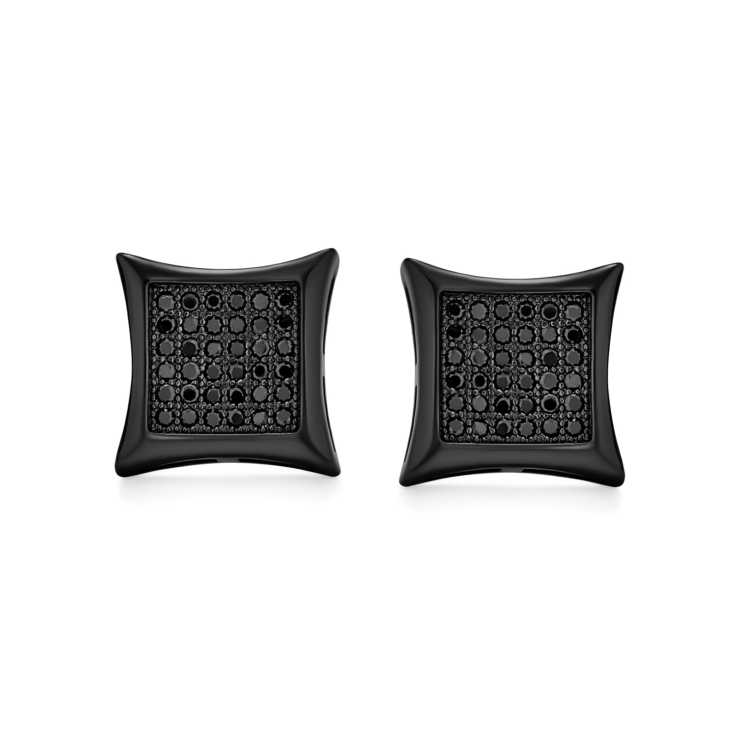 Square Kite Shape Cubic Zirconia Micro Pave CZ Black Stud Earrings .925 Sterling Silver