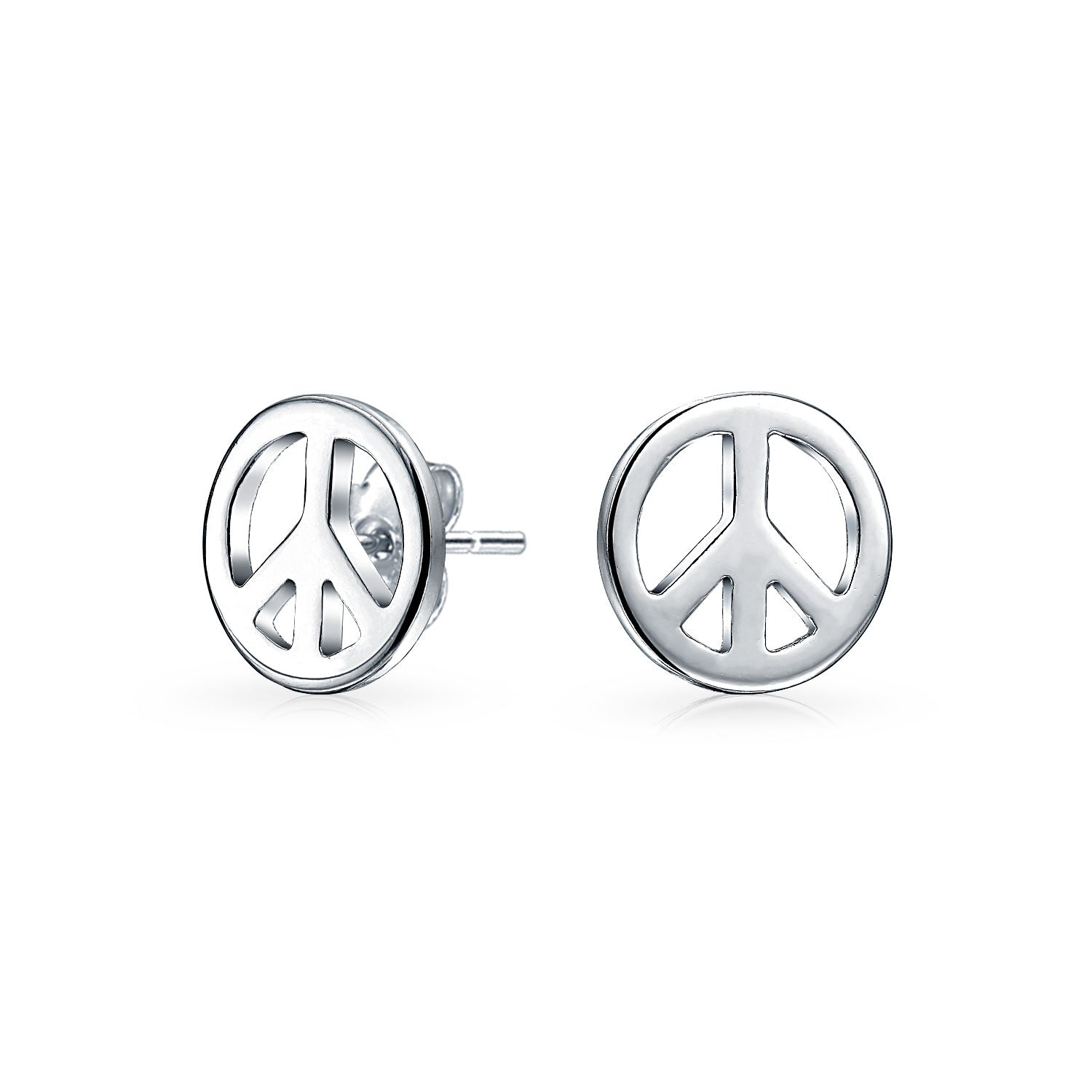 Tiny Peace Sign Pendant Stud Earrings Jewelry Set Gold Plated Sterling Silver