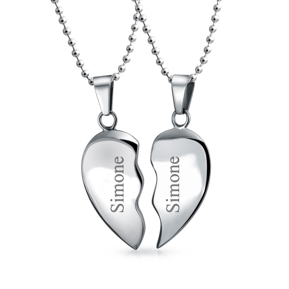Sterling Silver Engraved Friendship Split Half Heart Best Friend Necklaces