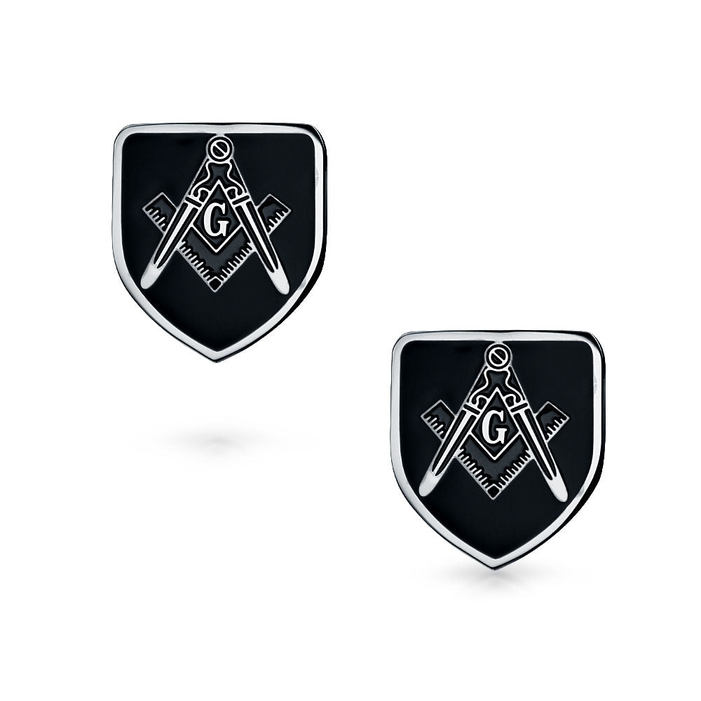 Freemasons Compass Shield Masonic Cuff Links For Men Blue Black Two Tone Silver Gold Stainless Steel