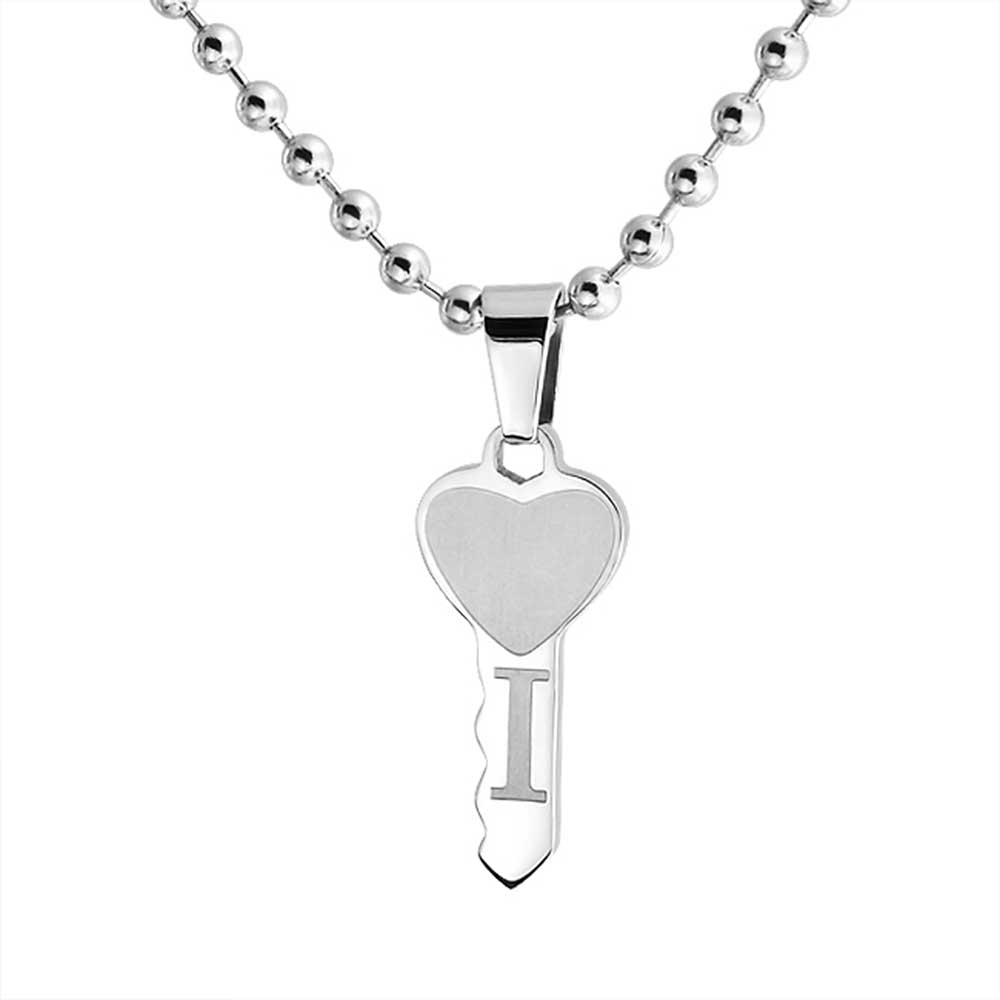 I Love You Words Puzzle Heart Key Pendant Couples Necklace Stainless Steel