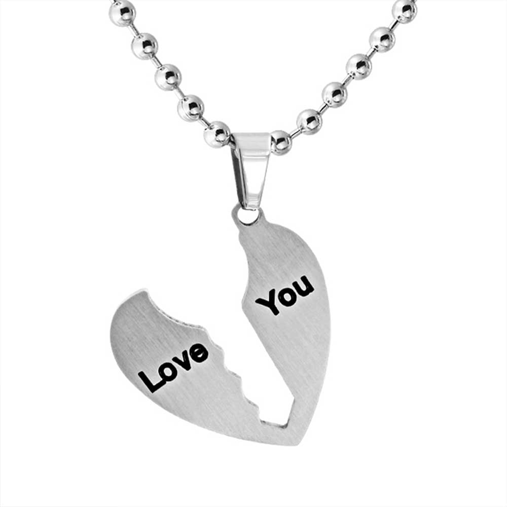 I Love You Words Puzzle Heart Key Pendant Couples Necklace Stainless Steel