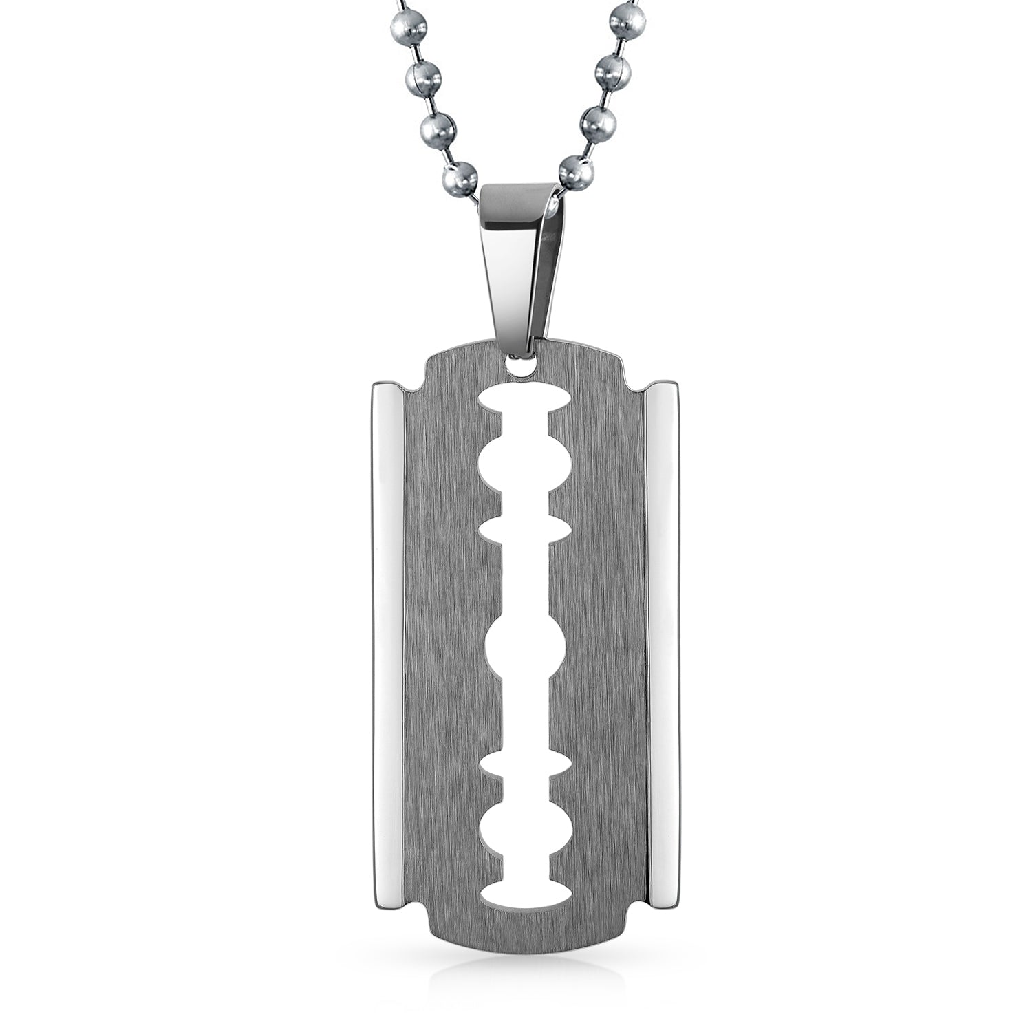 Set of 2 Hip Hop Biker Jewelry Razor Blade Pendant Necklace Black Silver Plated