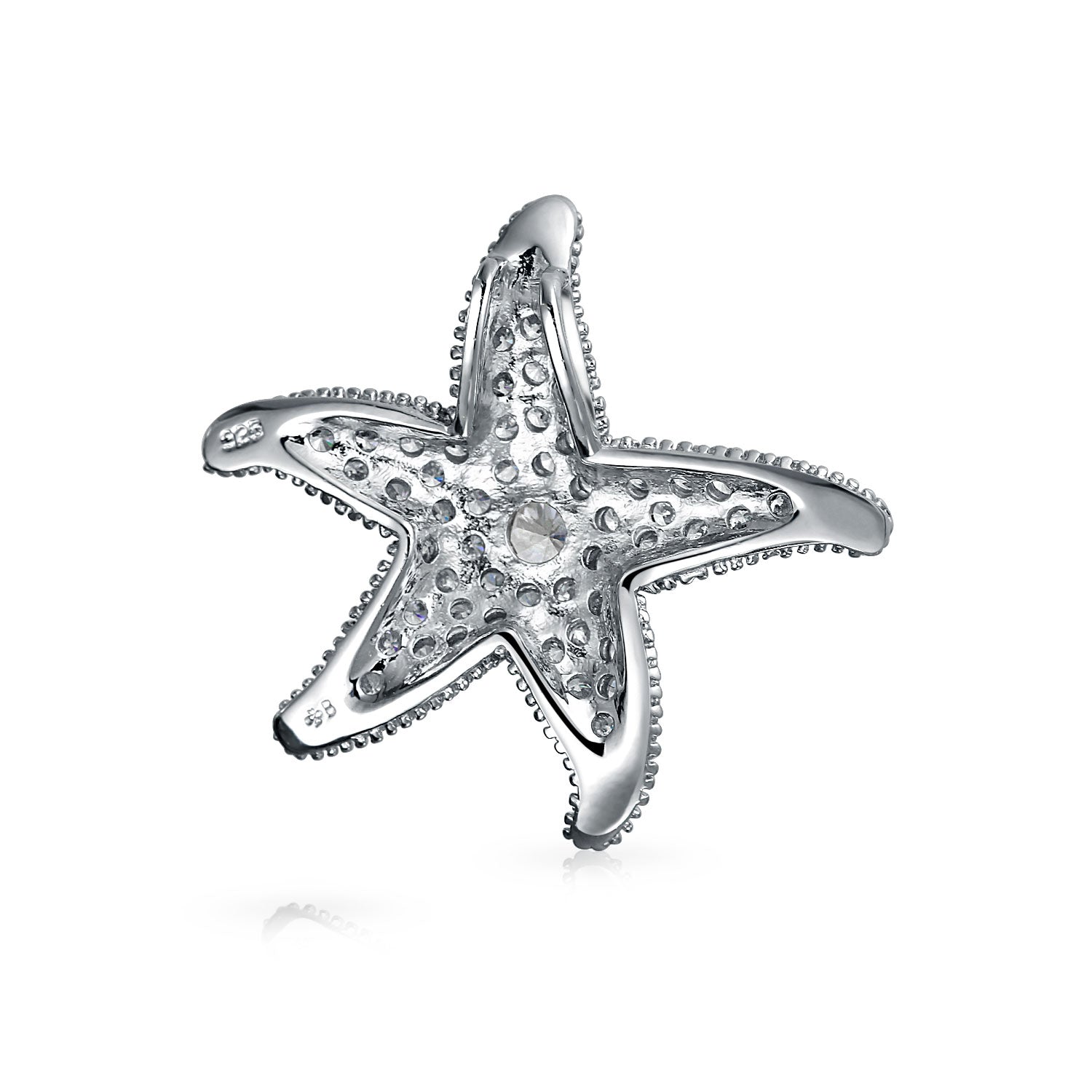 Nautical Beach Large Starfish Pave CZ Pendant Necklace Sterling Silver 1.25 Inch