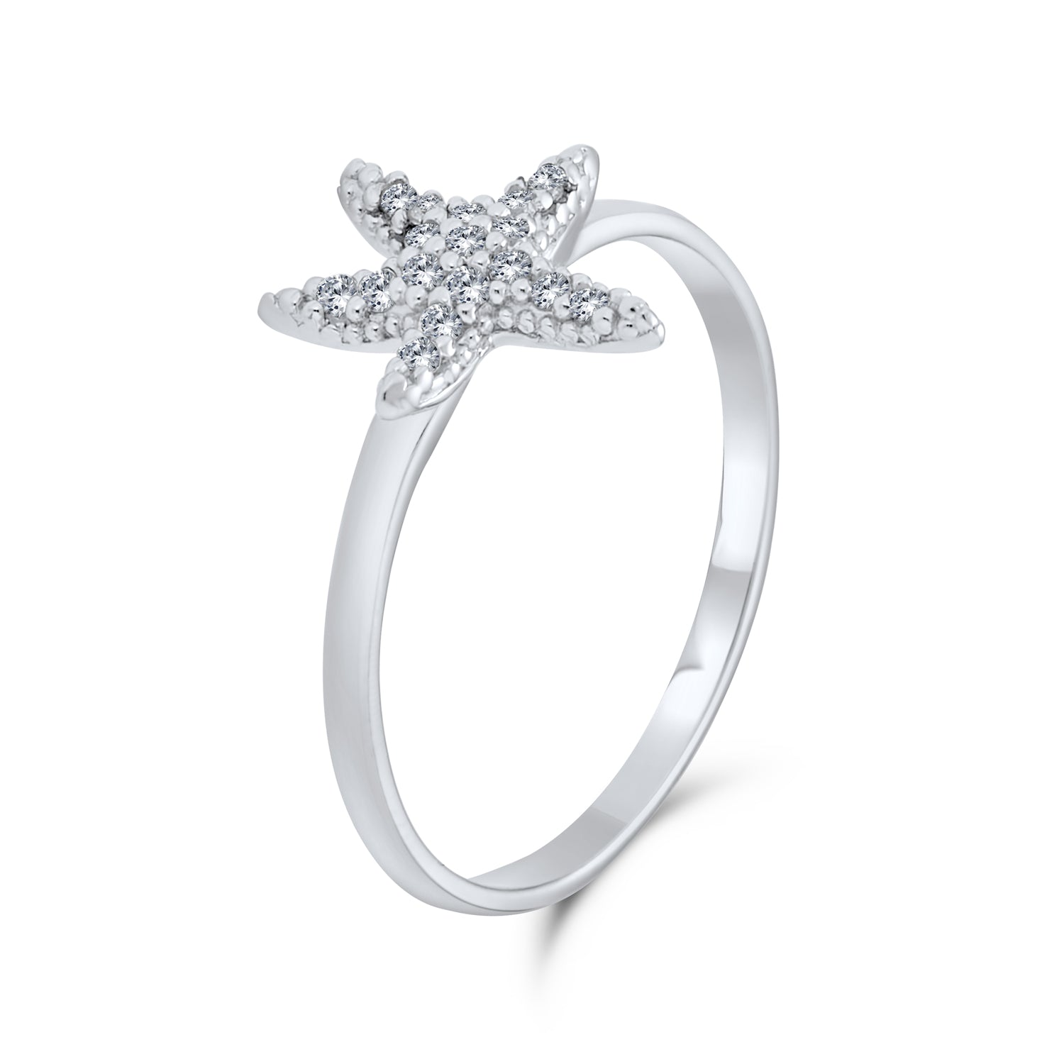 Tiny Pave CZ Nautical Tropical Beach Starfish Statement Ring Sterling Silver