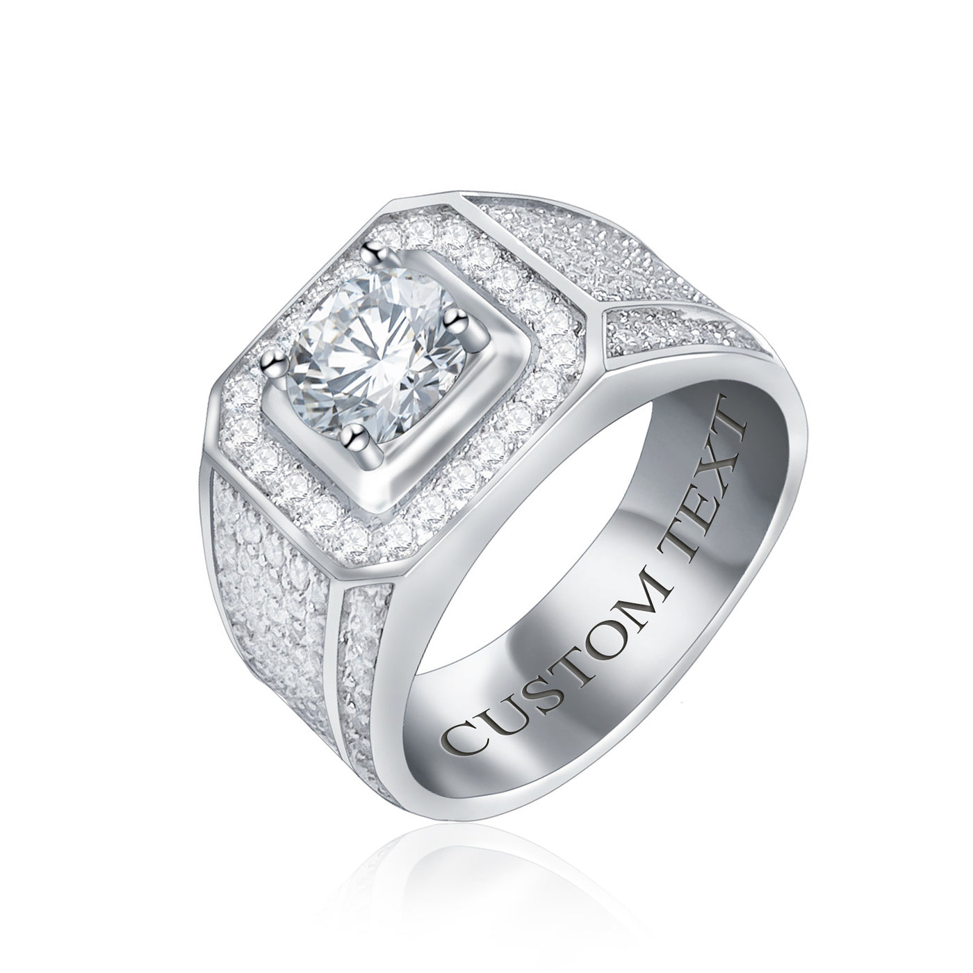 Square Halo Princess Cut Solitaire Men's Engagement Wedding Ring Micro Pave