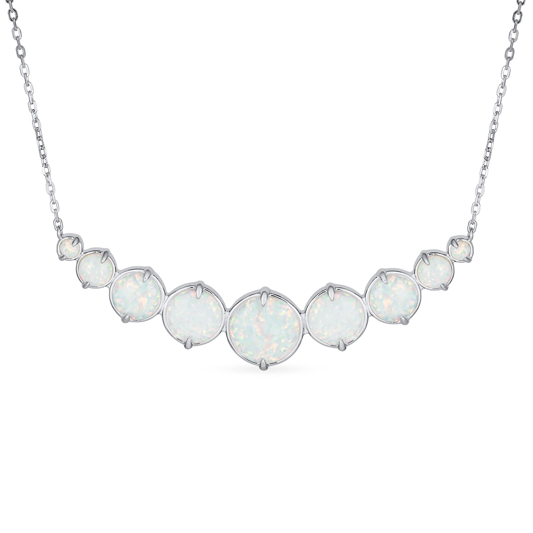 Gemstone White Created Opal Necklace & Stud Earrings Jewelry Set Sterling Silver