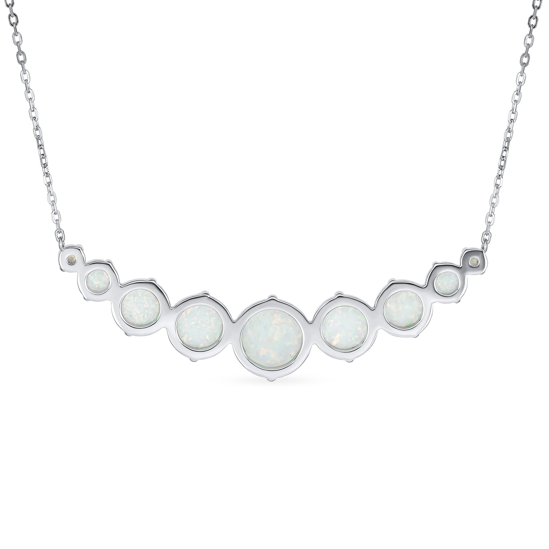 Gemstone White Created Opal Necklace & Stud Earrings Jewelry Set Sterling Silver