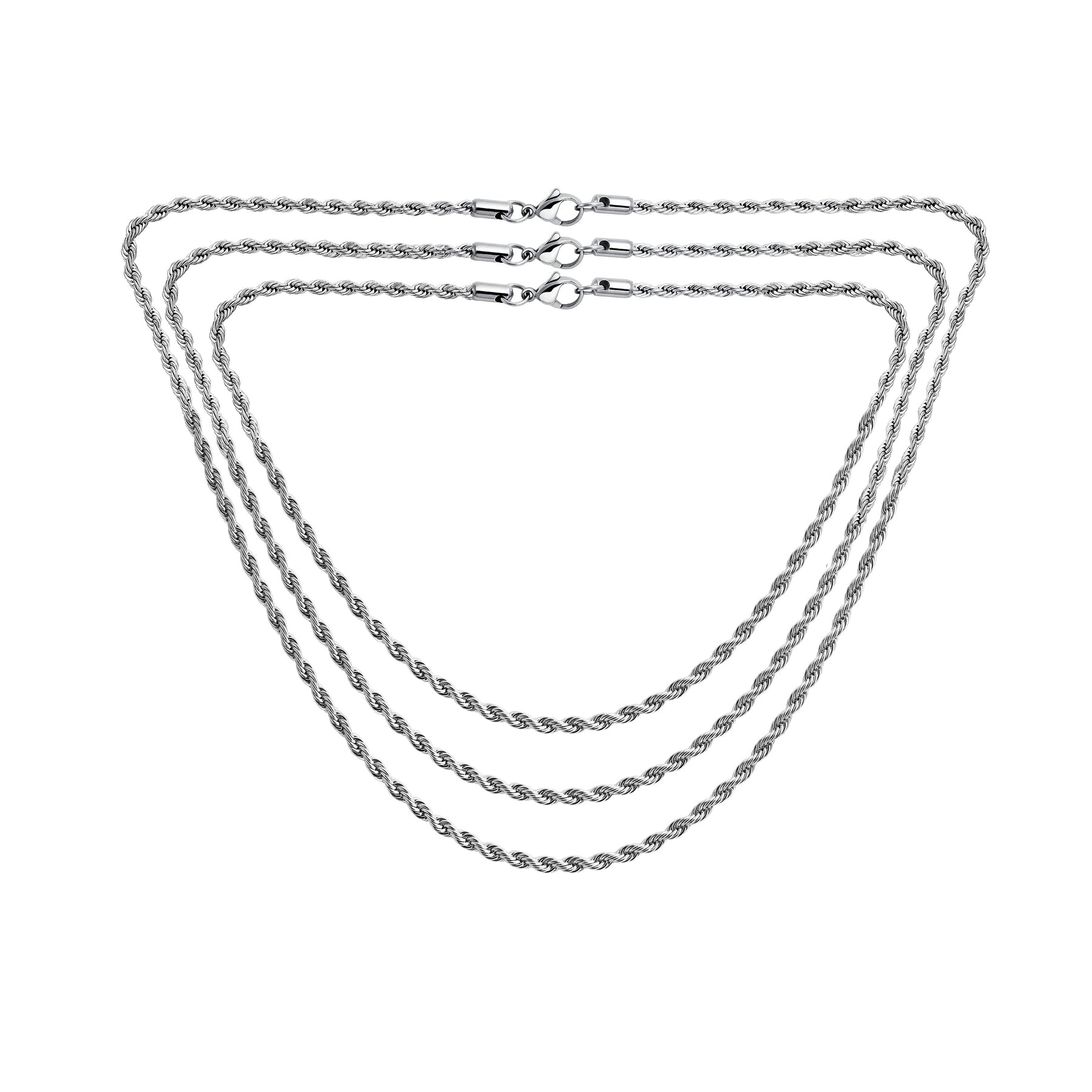 Set of 3 Classic Rope Chain Necklace Stainless 18 20 24 Inch