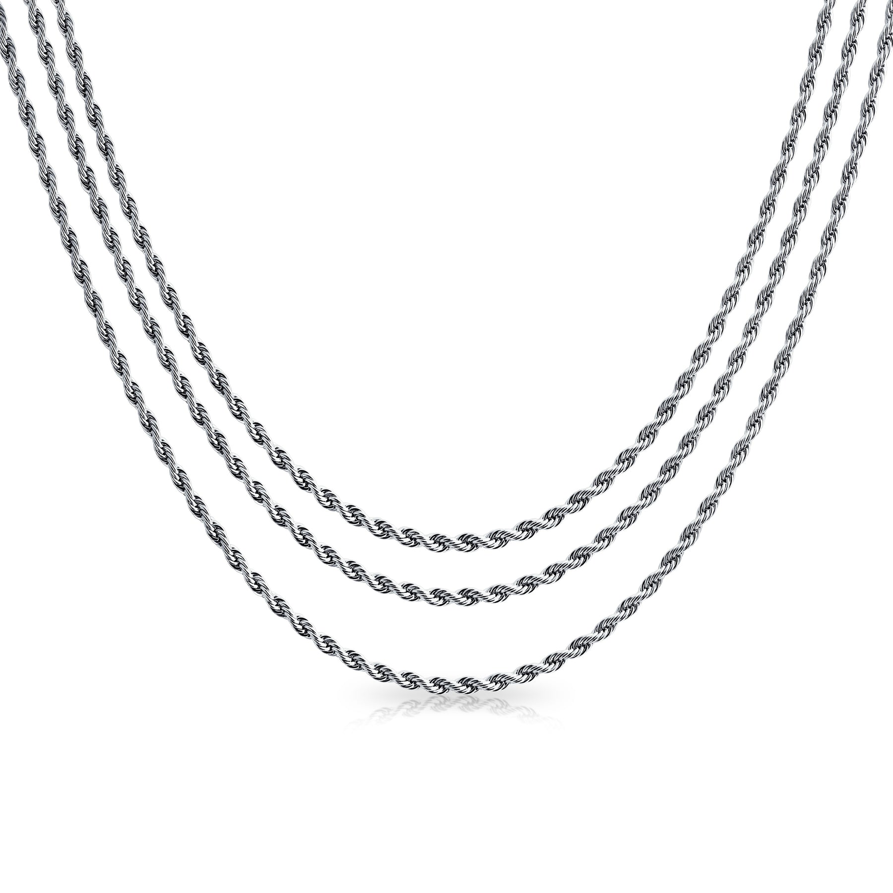 Set of 3 Classic Rope Chain Necklace Stainless 18 20 24 Inch