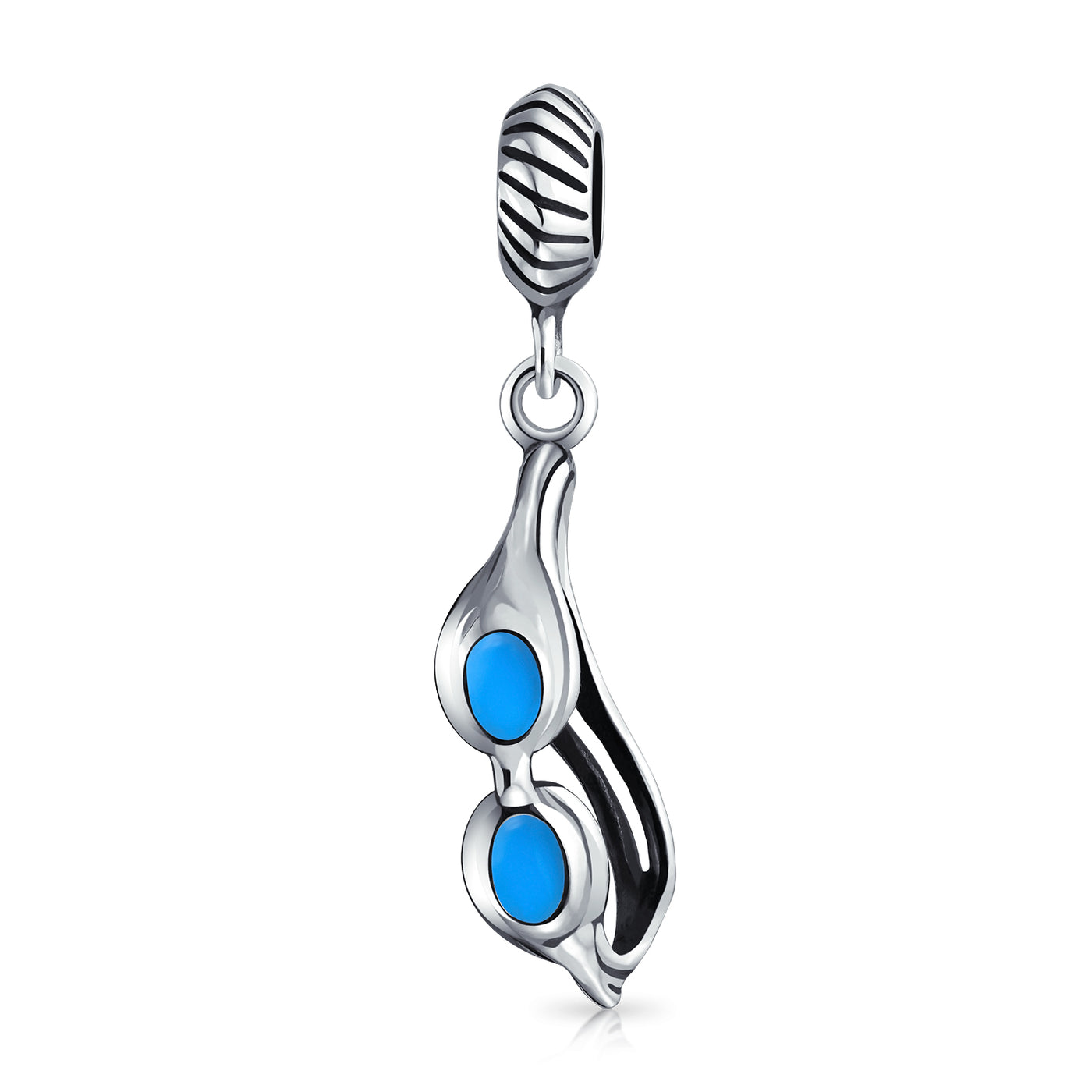 Sport Blue Skier Glass Charm Bead for European Bracelet - Enamel Sterling Silver