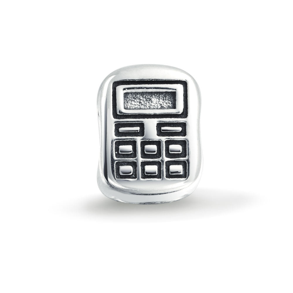 Bookkeeper Math Student Calculator Charm Bead .925 Sterling Silver Fits European Bracelet
