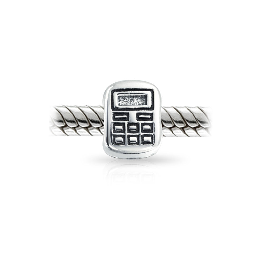 Bookkeeper Math Student Calculator Charm Bead .925 Sterling Silver Fits European Bracelet