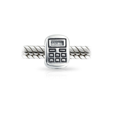 Set of 2 Latte Travel Mug Cup Coffee and Calculator Charm Bead Sterling Silver