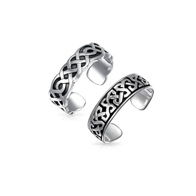 Set of 2 Celtic Trinity Knot Toe Ring Oxidized Sterling Silver Pinky Midi Design