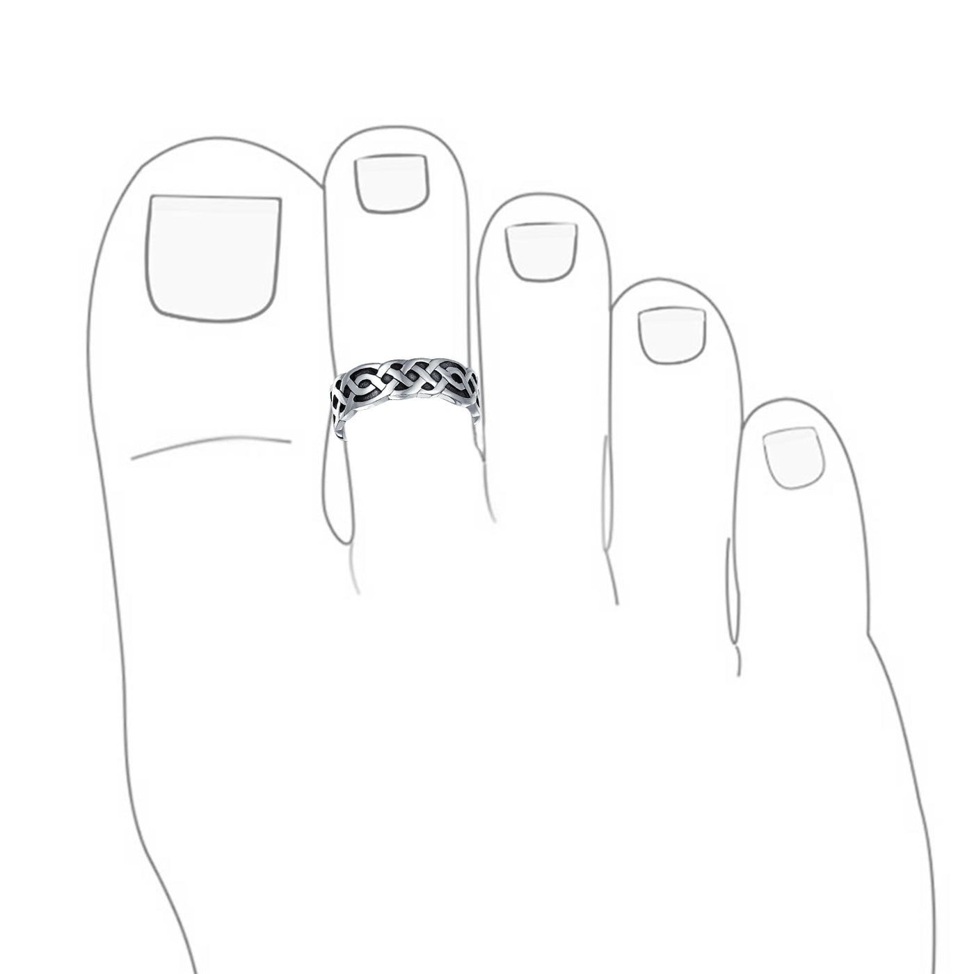 Set of 2 Celtic Trinity Knot Toe Ring Oxidized Sterling Silver Pinky Midi Design
