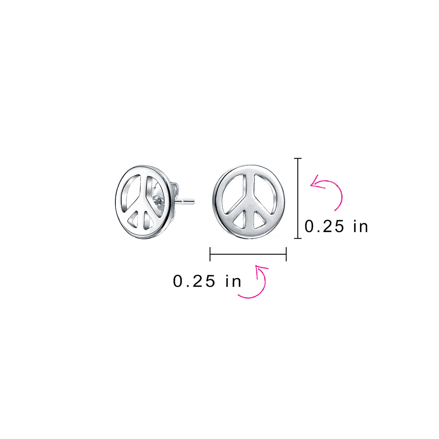 Set of 2 Dainty World Peace Sign Stud Earrings Gold Plated Sterling Silver