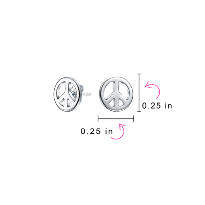 Set of 2 Dainty World Peace Sign Stud Earrings Gold Plated Sterling Silver