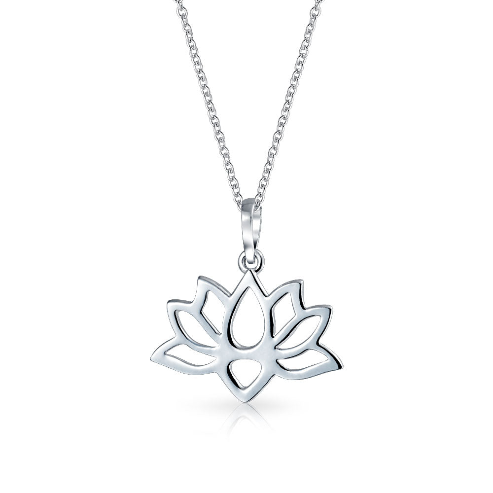 Yogi Inspirational Lily Flower Zen Lotus Pendant Necklace Sterling Silver