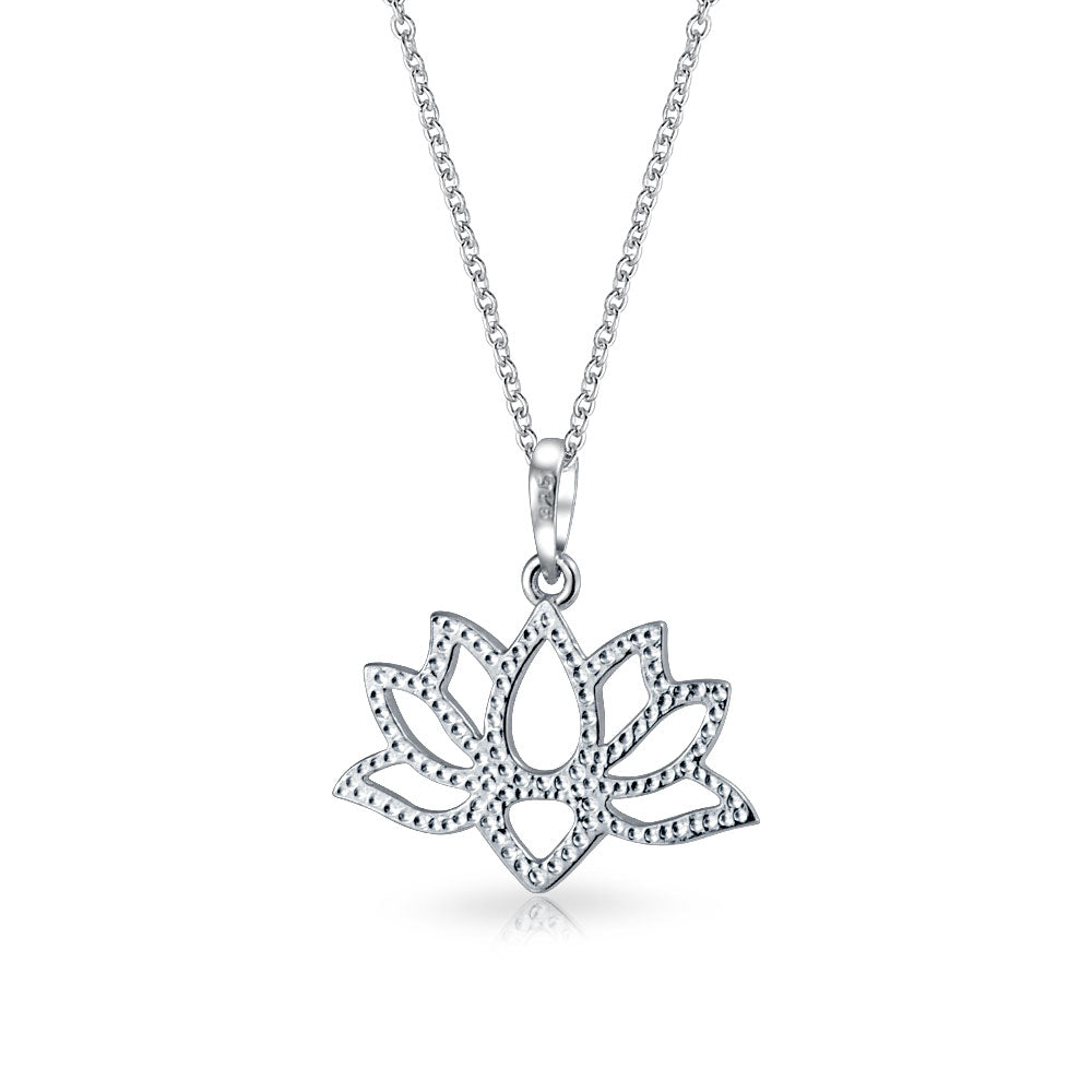 Yogi Inspirational Lily Flower Zen Lotus Pendant Necklace Sterling Silver