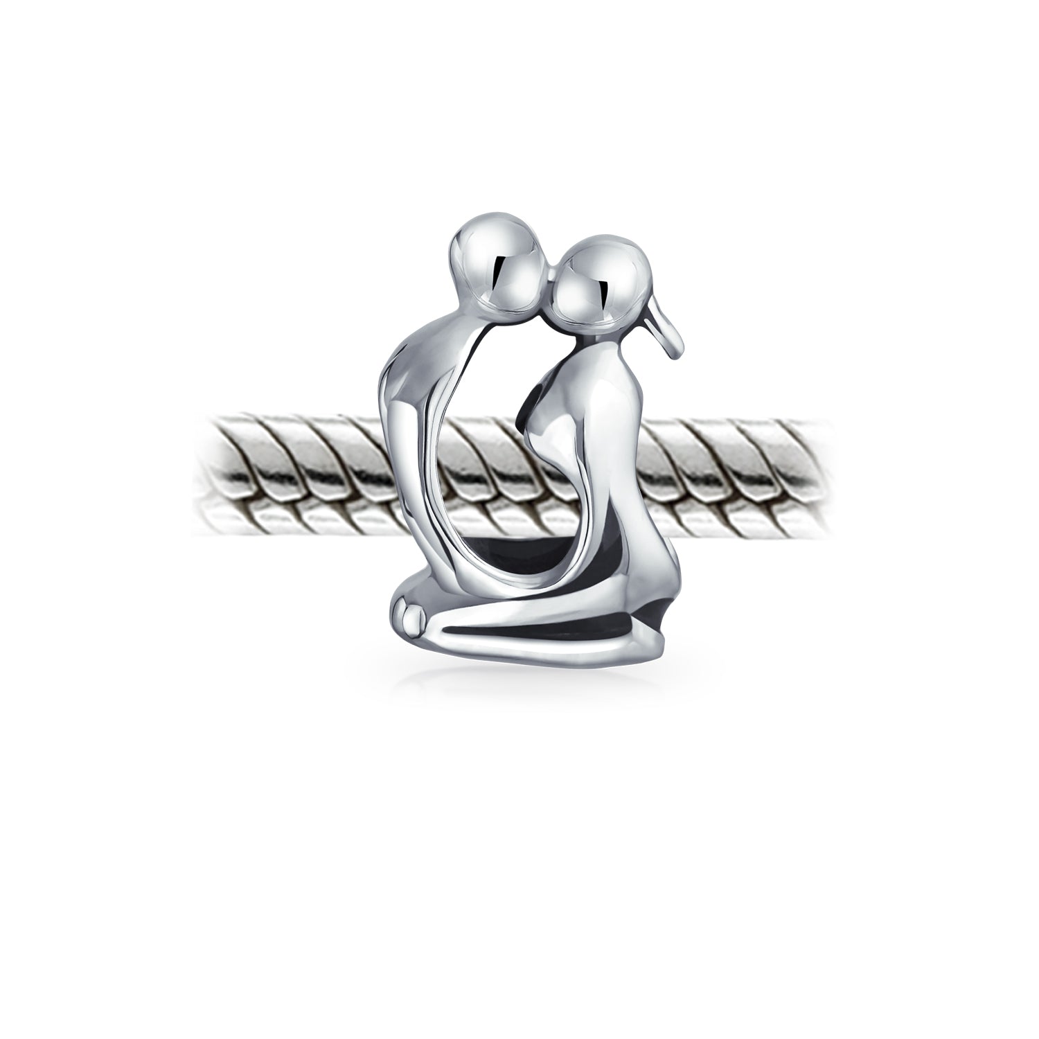 .925 Sterling Silver Couples Kissing Lovers Sculpture Charm Bead for Bracelet