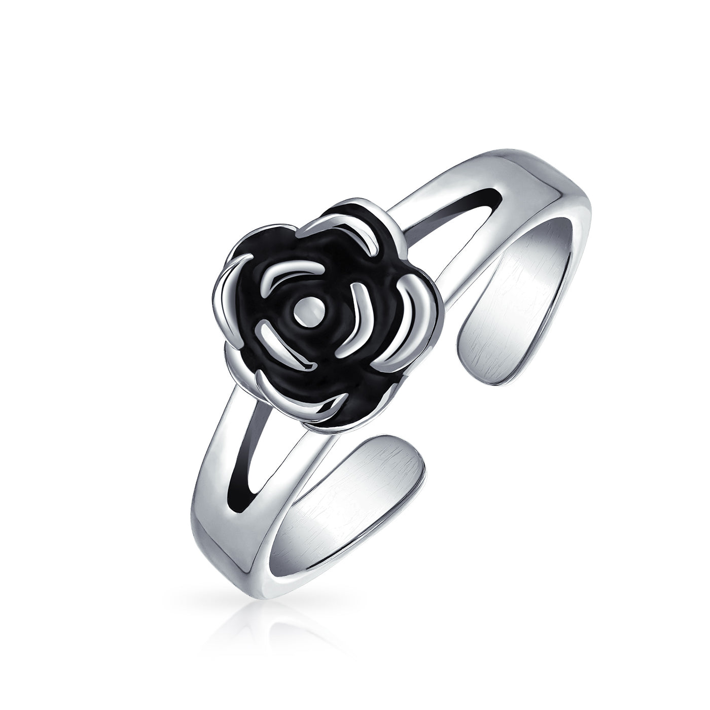 Set of 2 Daisy Flower and Black Rose Midi Band Toe Ring Oxidized Sterling Silver