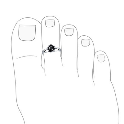 Set of 2 Daisy Flower and Black Rose Midi Band Toe Ring Oxidized Sterling Silver