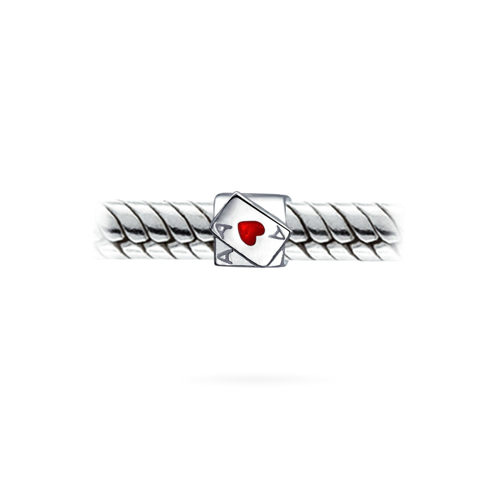 Set of 2 Welcome to Las Vegas and Poker Ace of Hearts Charm Bead Sterling Silver