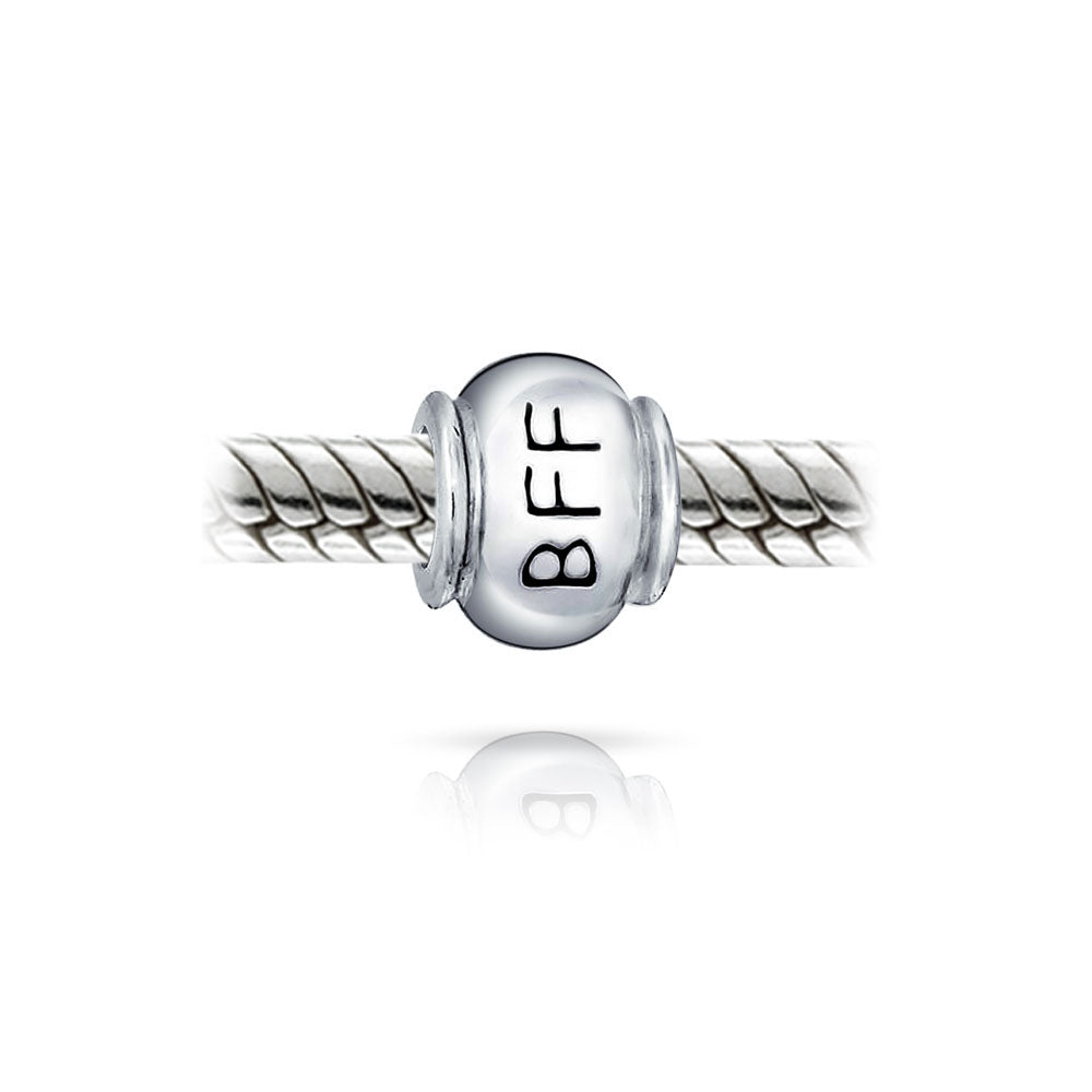 .925 Sterling Silver Words Best Friends Forever BFF Charm Bead for Bracelet