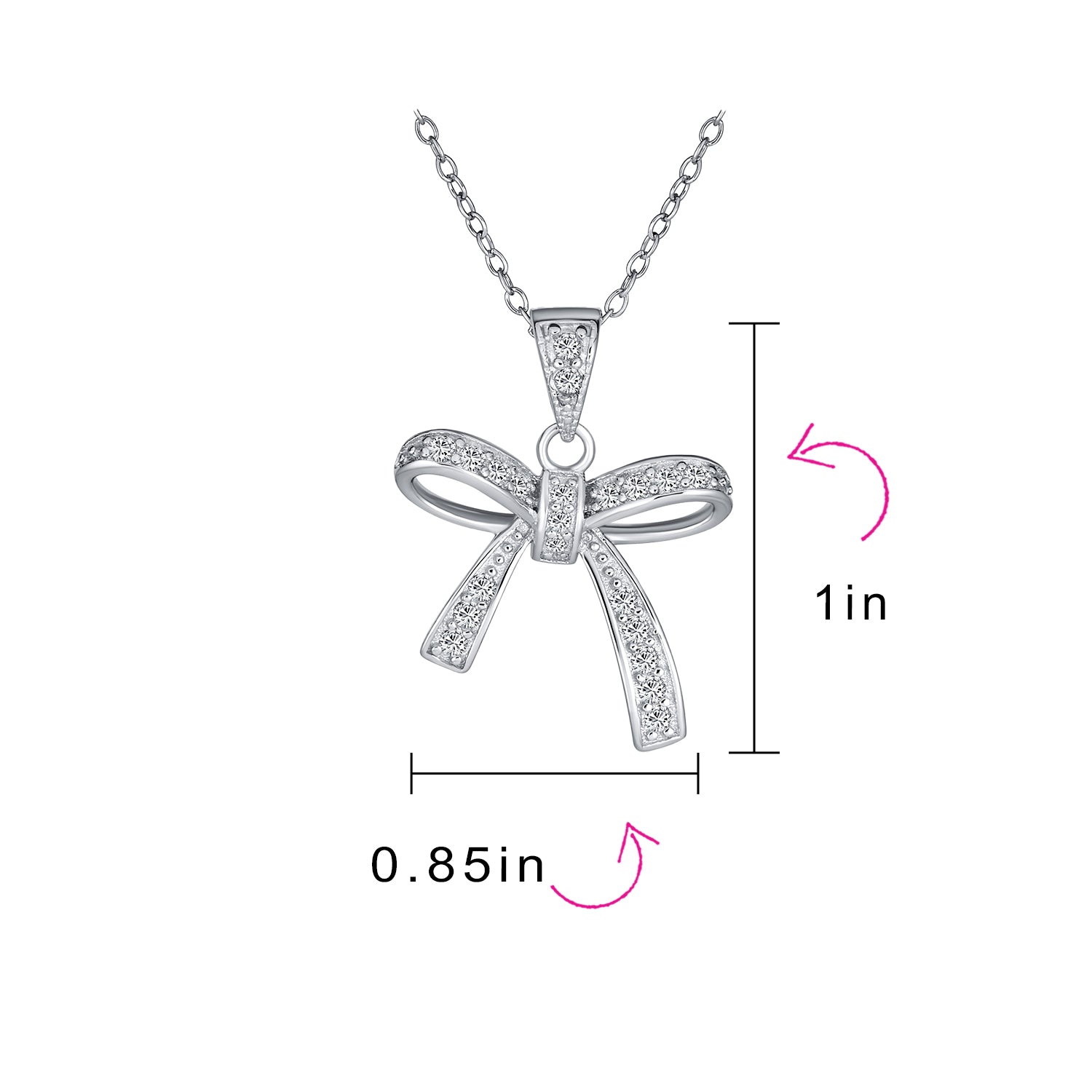 Dainty Cubic Zirconia Pave CZ Station Ribbon Bow Pendant Necklace .925 Sterling Silver